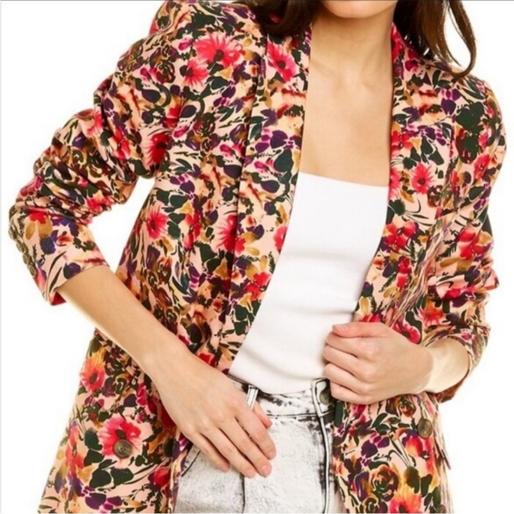 Something Navy Oversized Danielle Pink Floral Blazer Linen Blend size small